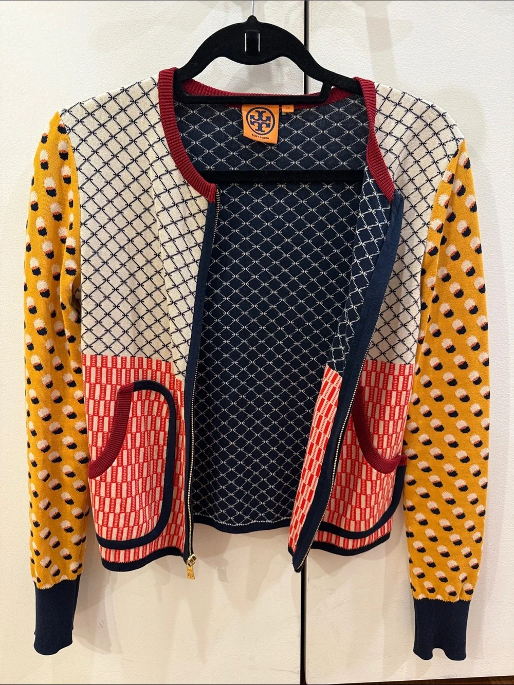 Tory Burch Aldwyn Patchwork Print Cardigan Size XS